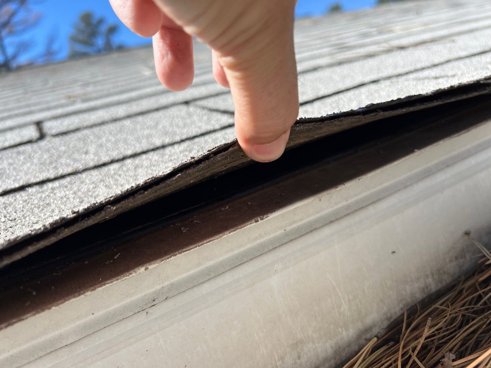 Inspector lifting a shingle to check the seal