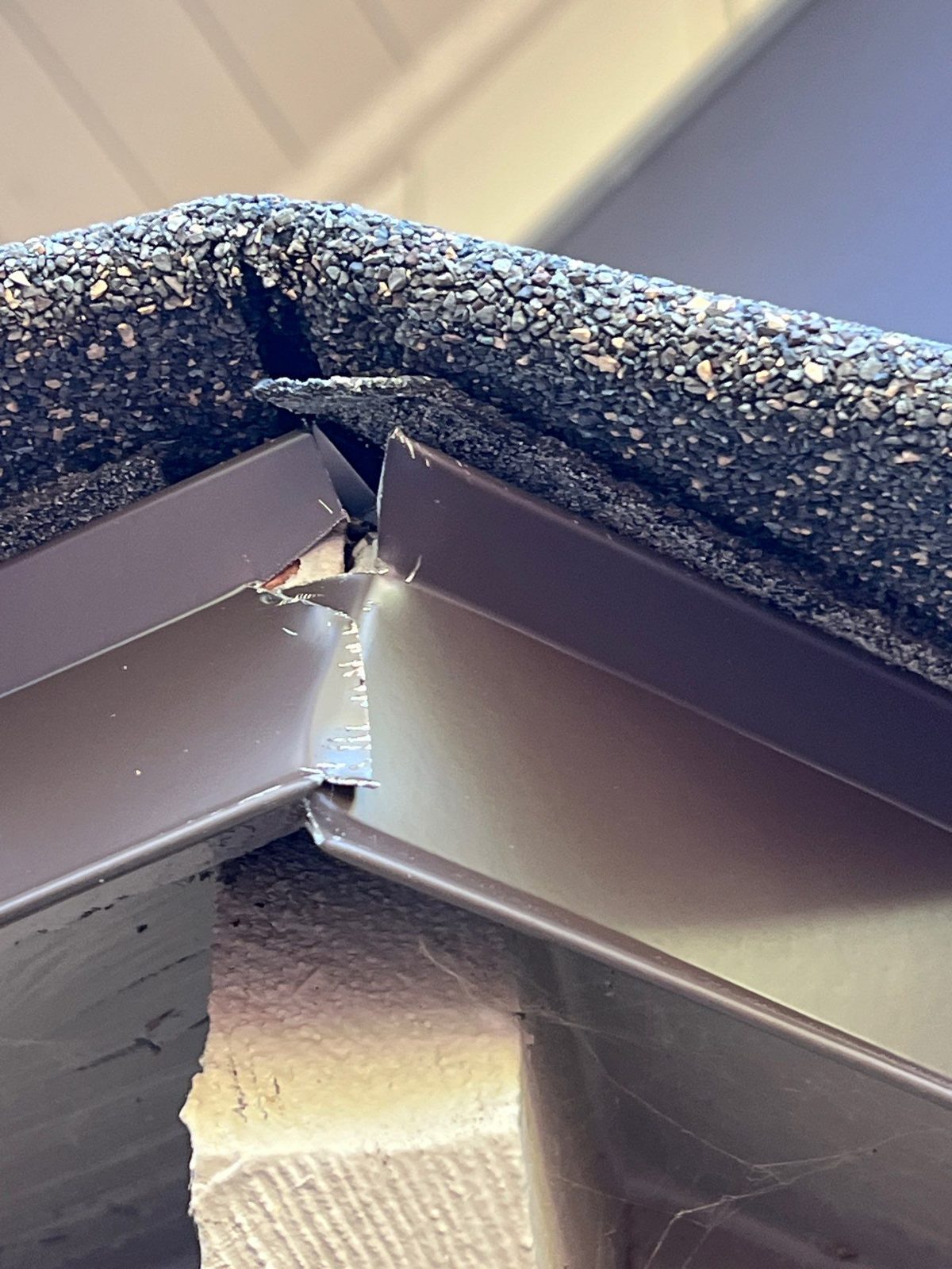 Drip edge and gutter at the roof eave
